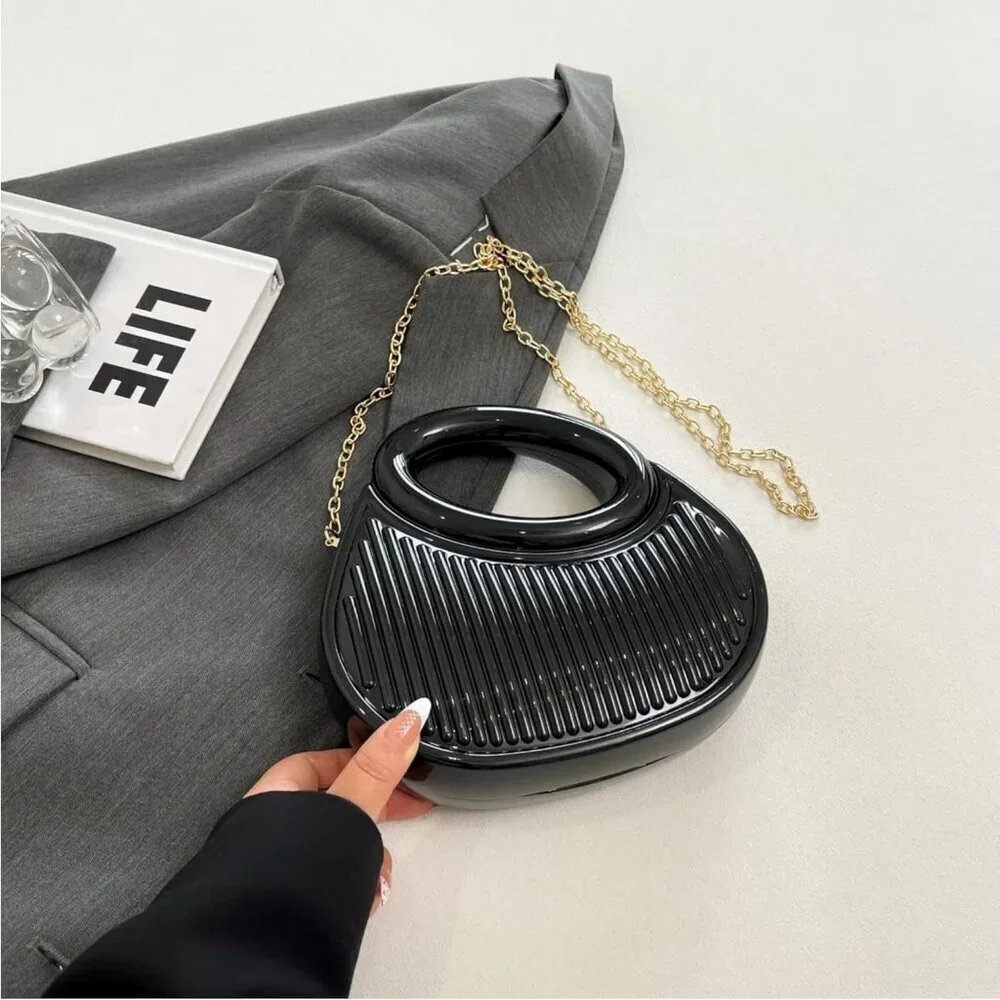 Women's Black Buckle Small Cute Trendy Evening Party Cocktail Crossbody Clutch